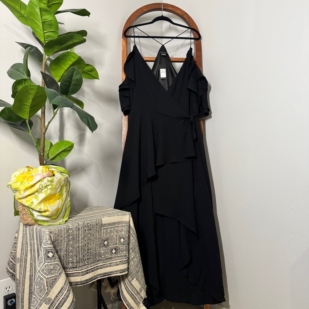 City Chic 20 Black Miss Jessica Ruffle Wrap Maxi Dress NEW